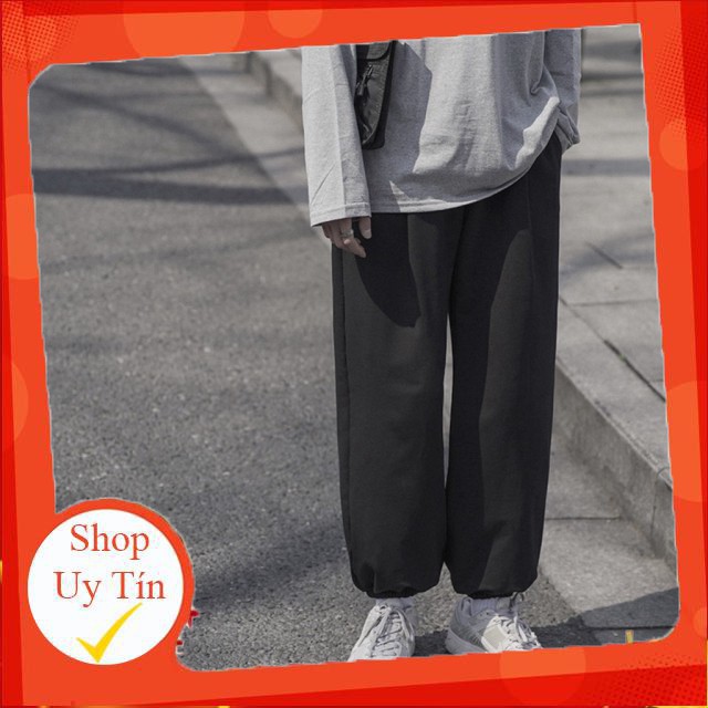 Quần nỉ bông ống bo thụng Unisex - Jogger thun trơn cạp chun dáng rộng nam nữ ulzzang HOT