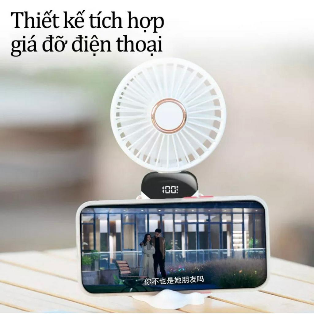 Quạt tích điện cầm tay HSON sịn hơn với 5 tốc độ gió siêu mạnh pin khủng 6.000 MAH kèm chân đế kiêm giá đỡ điện thoại