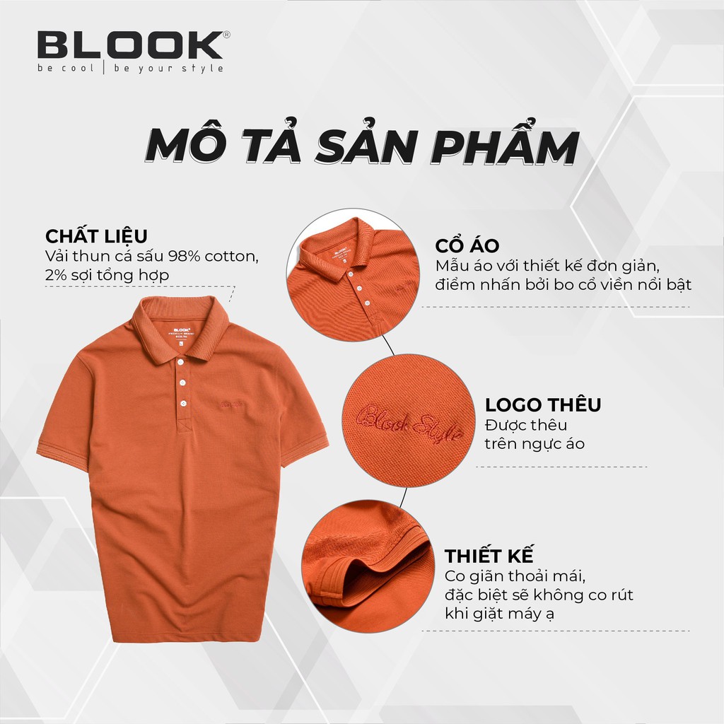 Áo polo nam basic BLOOK chất vải thun cá sấu cotton co giãn thêu logo đơn giản Màu Cam đất 32083 (HÌNH THẬT)