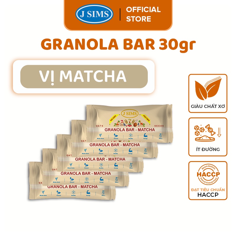 5 Thanh Ngũ Cốc Granola Bar J Sims 30G Vị Matcha JSGBMAT30X5