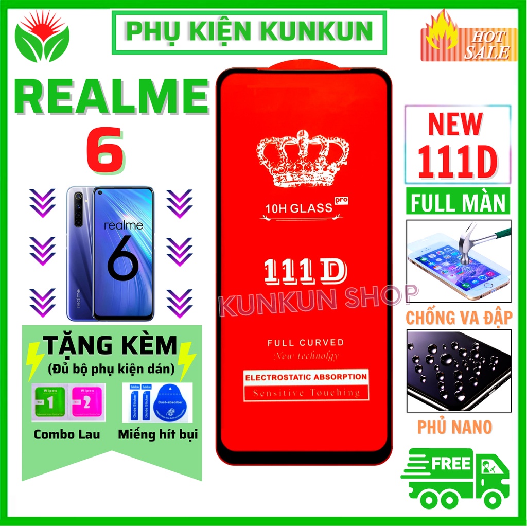 Kính Cường Lực Realme 6 - Siêu chất lượng - Full màn hình 111D
