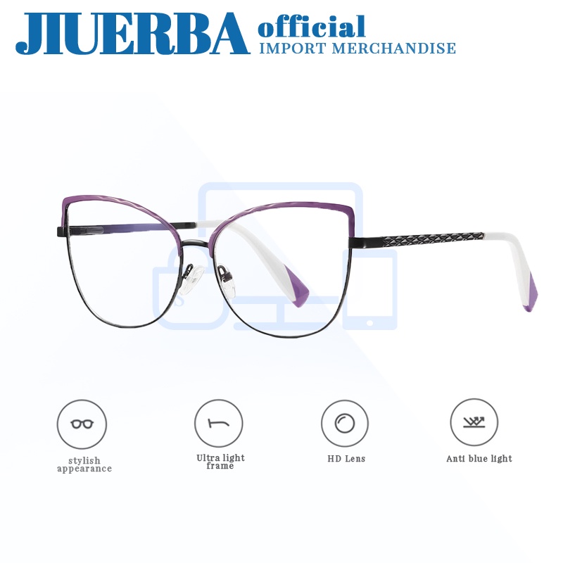 JIUERBA Kính Mắt Mèo Gọng Kim Loại Chống Bức Xạ Ánh Sáng Xanh Phong Cách Phương Tây Cho Nữ