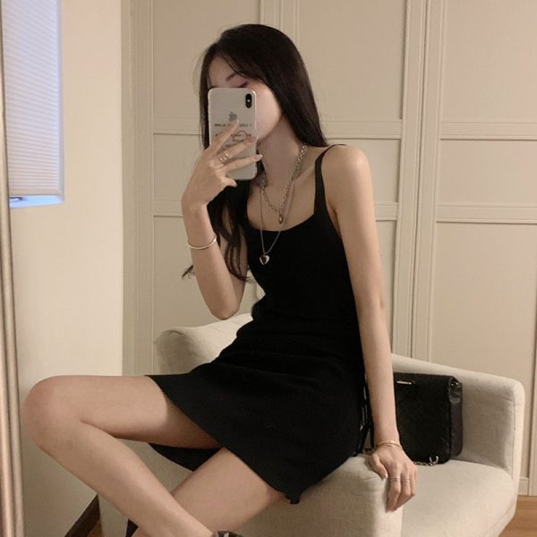 Hàng Có Sẵn! Đầm Dệt Kim Phối Dây Rút Gợi Cảm Thời Trang Mùa Hè Hàn Quốc Mới