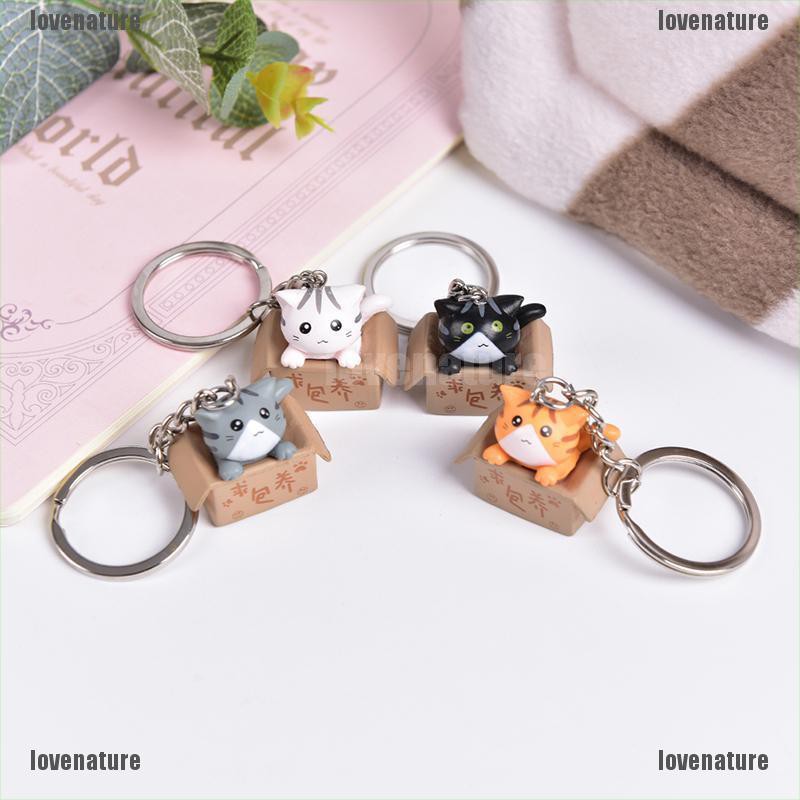 💥💥Móc khóa tích hợp dây treo cặp hình chú mèo chui trong hộp đáng yêu