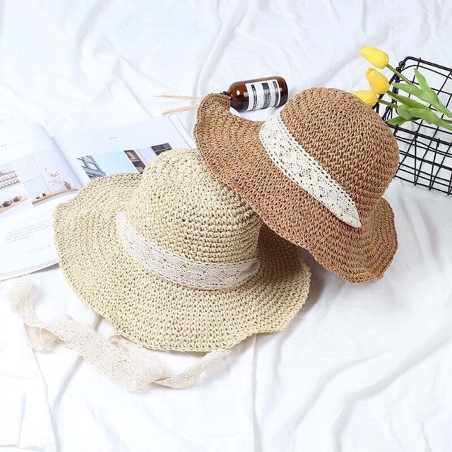 Mũ cói ulzzang cột nơ ren siêu đẹp