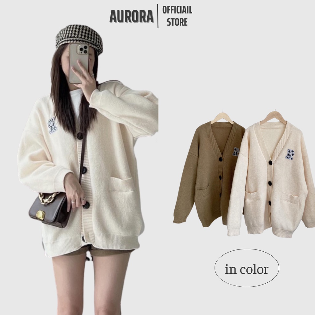 Áo cardigan len chữ R form rộng dáng dài hàng Quảng Châu dày dặn