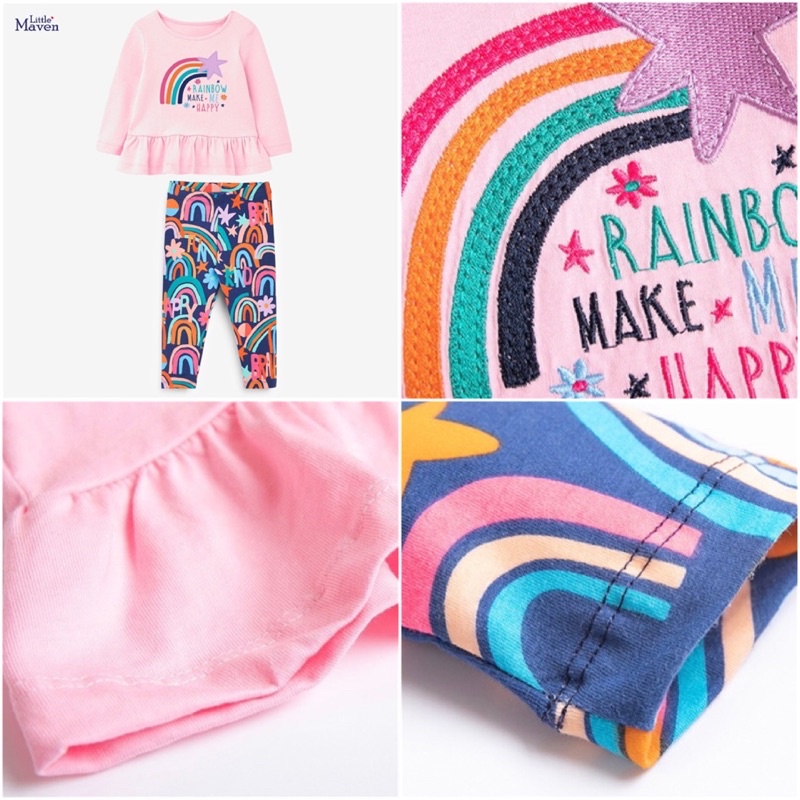 Bộ cotton dài tay bé gái Little Maven thỏ xám