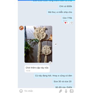 Cú macrame size to 25