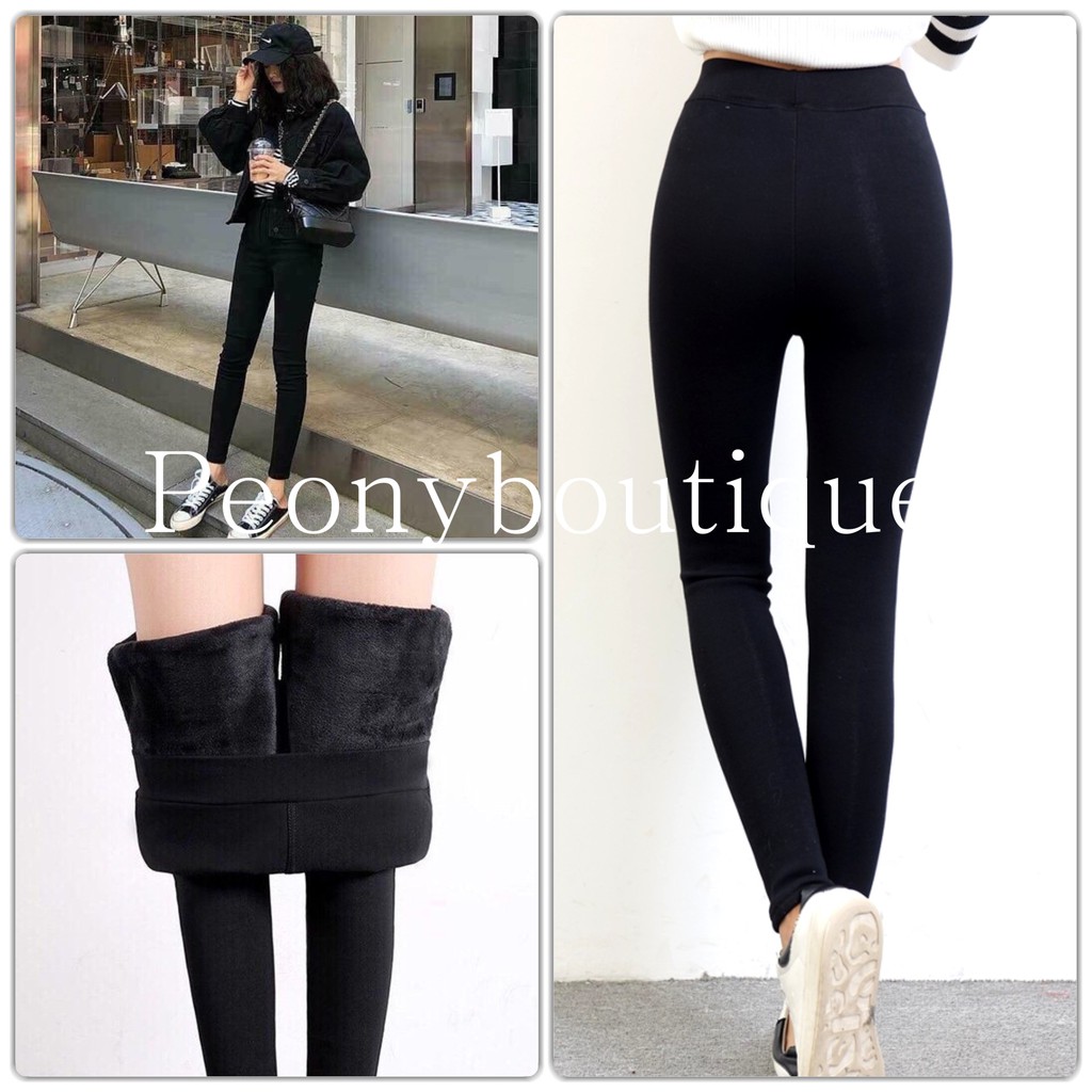 Quần Legging Lót Lông Ấm PEONYB Nữ [FREESHIP]  Thun body dáng ôm cạp cao nâng mông, mặc ở nhà mùa đông Ulzzang