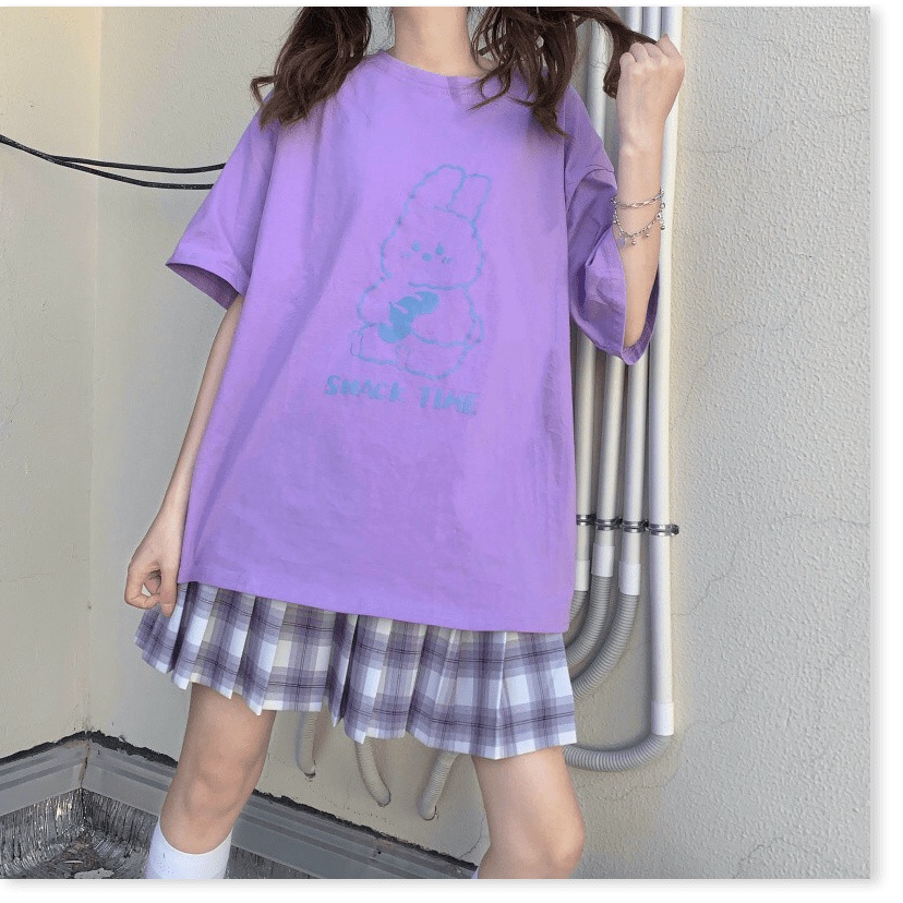 Áo Thun Nữ form rộng tay lỡ Snack Time hình Thỏ chất vải siêu mịn