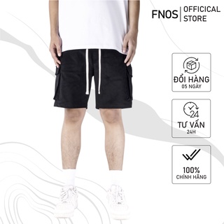 Quần short nam cargo streetwear cao cấp FNOS SCR1 màu đen túi hộp form rộng chất nhung dày mịn