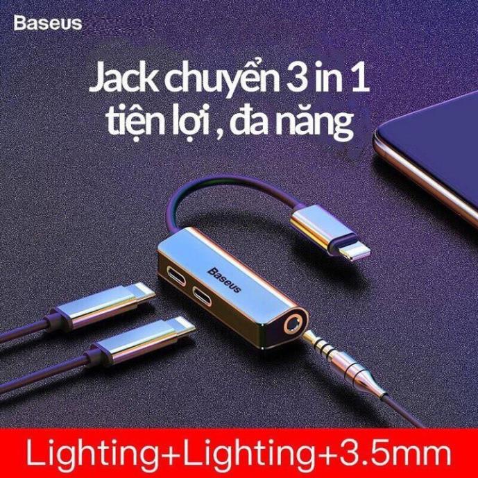 Jack chuyển đổi tai nghe iphone l52 3 in 1 vừa sạc vừa nghe có mic chân lightning chính hãng baseus cho các dòng iphone