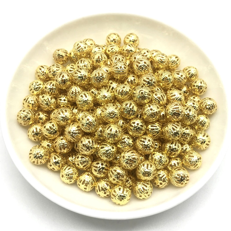Set 50-200 hạt kim loại tròn dùng làm vòng tay/ vòng cổ/ trang sức thủ công 4 6 8 10 12mm