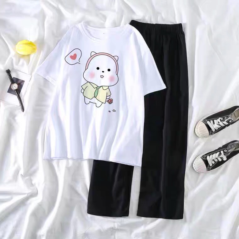 Sét Áo phông vịt mũ vàng + quần suông trơn, Áo thun from rộng, Chất đẹp không xù, Sét bộ mặc ở nhà - MODY