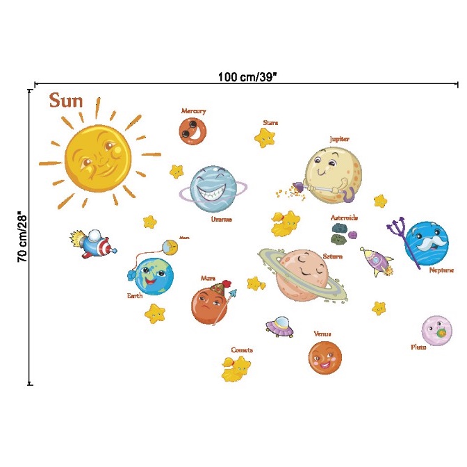 Decal dán tường cho bé tranh vũ trụ decor hệ mặt trời các hành tinh trong hệ mặt trời tranh dán tường cho bé MIVIDECOR