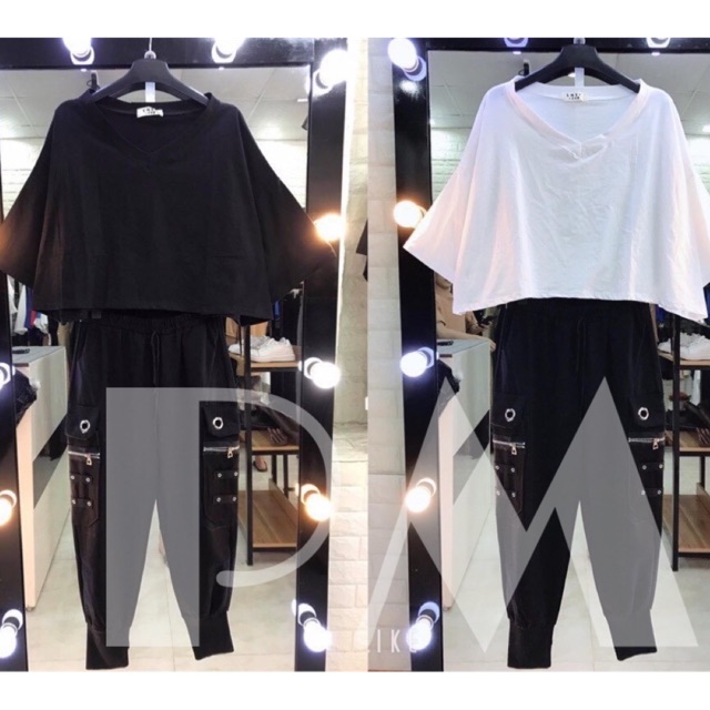 Sét áo croptop cổ tim + quần oze