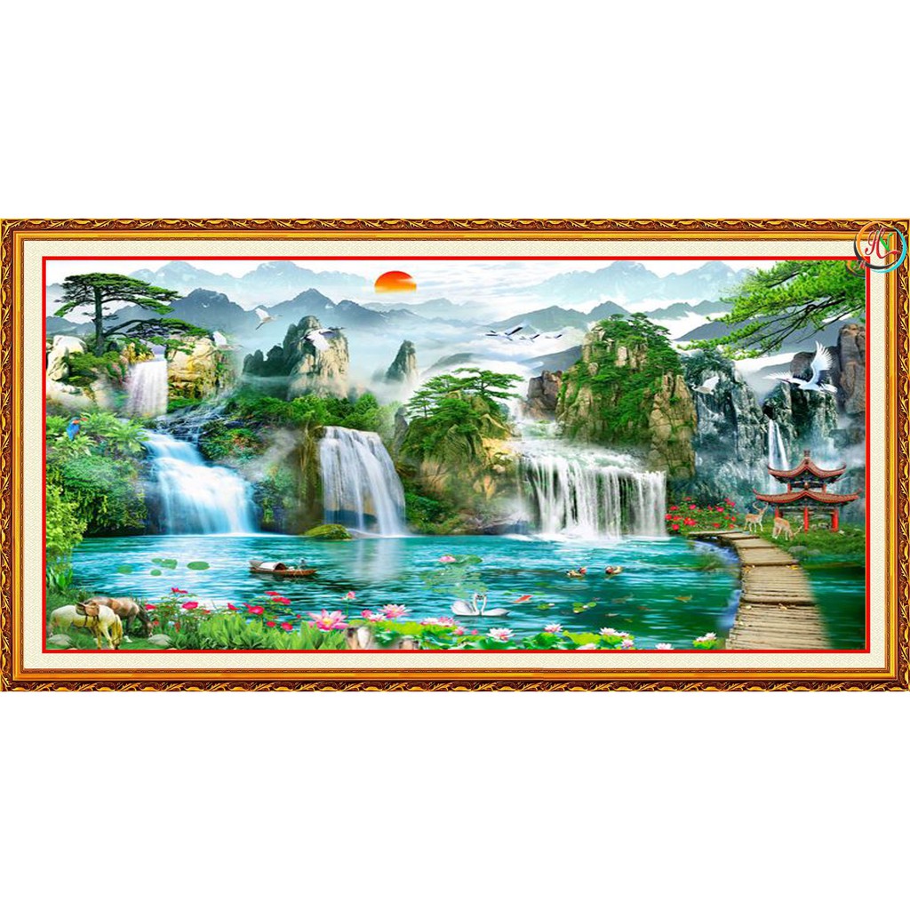 Tranh sơn thủy hữu tình PHÒNG KHÁCH-size60x120 or theo yêu cầu