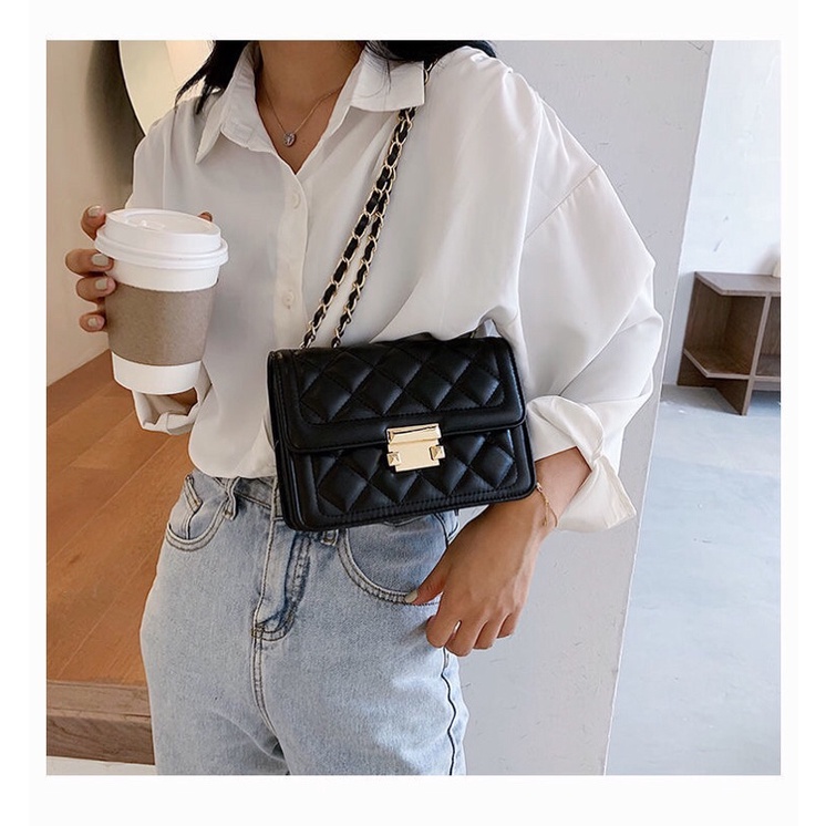 Túi Đeo Vai Kẻ Ô Trám Kiểu Dáng Đơn Giản Dễ Phối Đồ Size 19cm