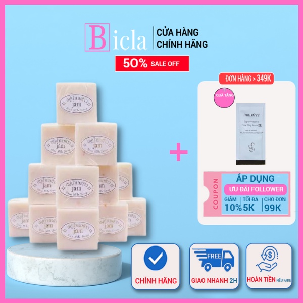 Xà phòng trắng da cám gạo thái lan Jam Rice Milk Soap Whitening Herbal Soap