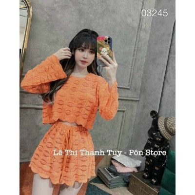 Sét bộ xốp sóng bèo ren baby dài tay phối hình trám