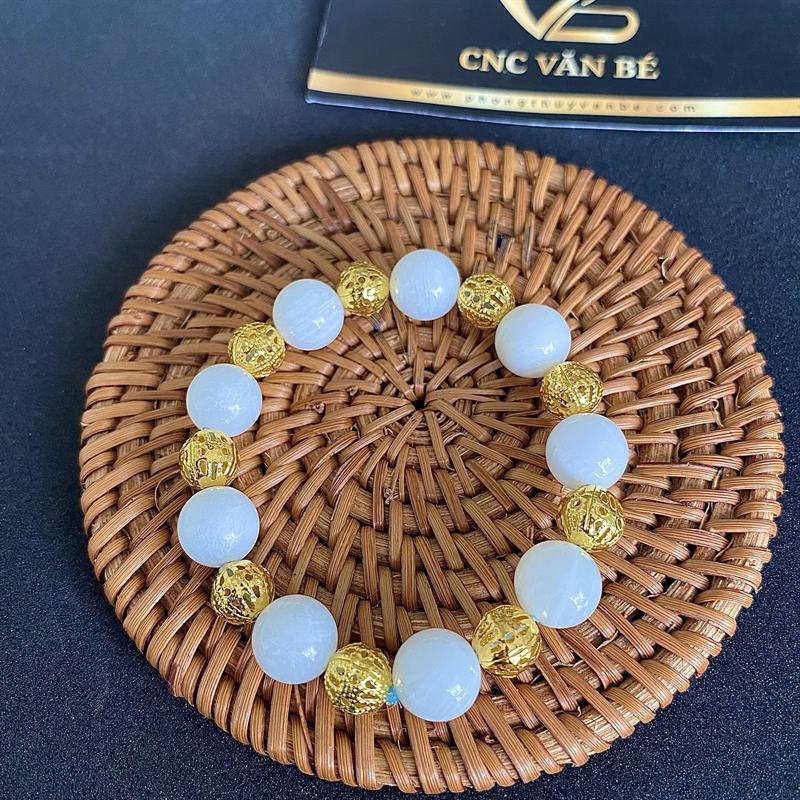 Vòng tay hạt Sò tai tượng mix bi mạ vàng - Lách tay phong thủy dành cho nữ mệnh Kim, mệnh Thủy CNC VĂN BÉ