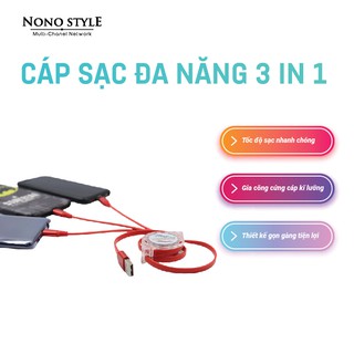Dây cáp sạc nhiều cổng sạc usb micro type c lightning 3 trong 1 cho điện thoại iphone samsung huawei dài 1.2m