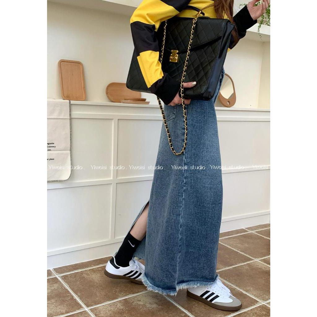 Chân Váy Denim Dài Xẻ Tà Dáng Rộng Thời Trang Mùa Hè Phong Cách Retro 63105
