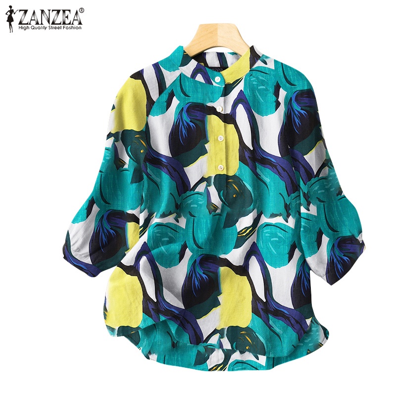 Áo kiểu ZANZEA cổ tròn tay 3/4 in hoạt hình vintage cho nữ