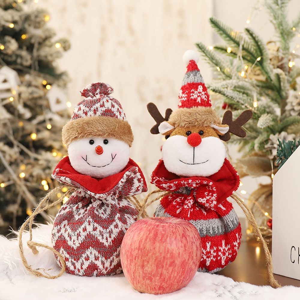 Túi rút đựng kẹo dệt kim phối búp bê người tuyết/ ông già noel/ yêu tinh trang trí tiệc dịp giáng sinh/ làm quà tặng