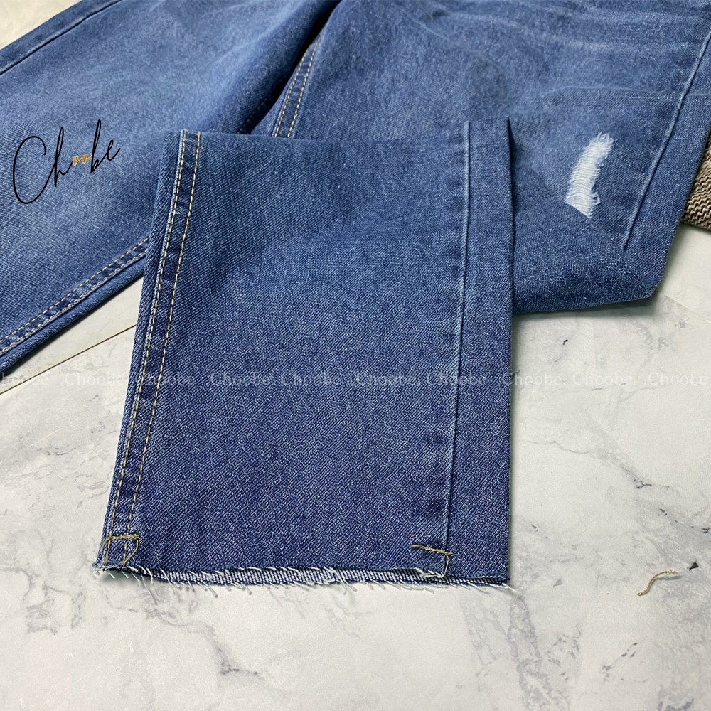 Quần jean nữ Choobe lưng cao baggy bò trơn rách gối phong cách thời trang - QJ08 | BigBuy360 - bigbuy360.vn