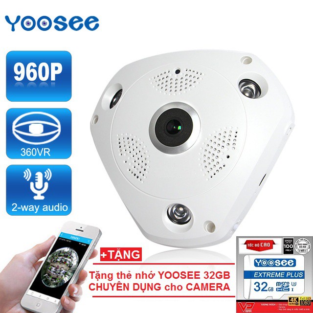 (Tặng thẻ nhớ YOOSEE 32 GB chuẩn CTY)Camera wifi yoosee siêu nhỏ gọn xem HD-360 độ sắc nét,ghi âm,ghi hình