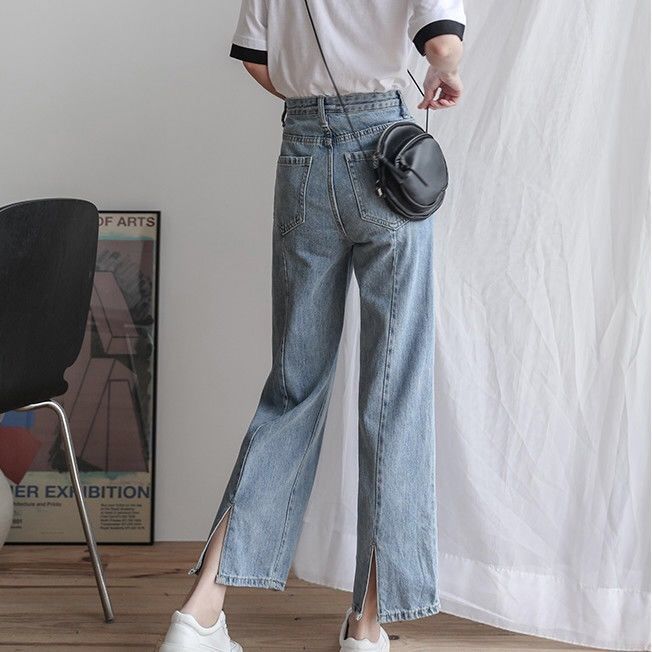 Quần Jeans Lưng Cao Ống Đứng Thời Trang Xuân Thu 2020 Xinh Xắn Dành Cho Nữ