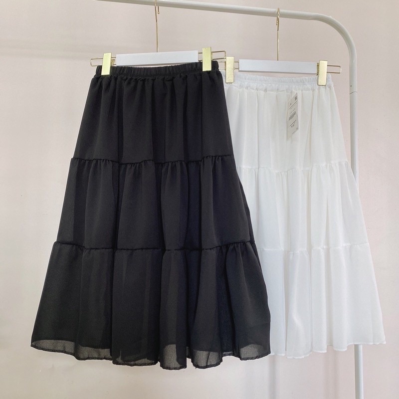 Chân váy dài nữ , đầm babydoll 3 tầng dáng xòe chữ a ulzzang trắng đen LALY CV02 | BigBuy360 - bigbuy360.vn