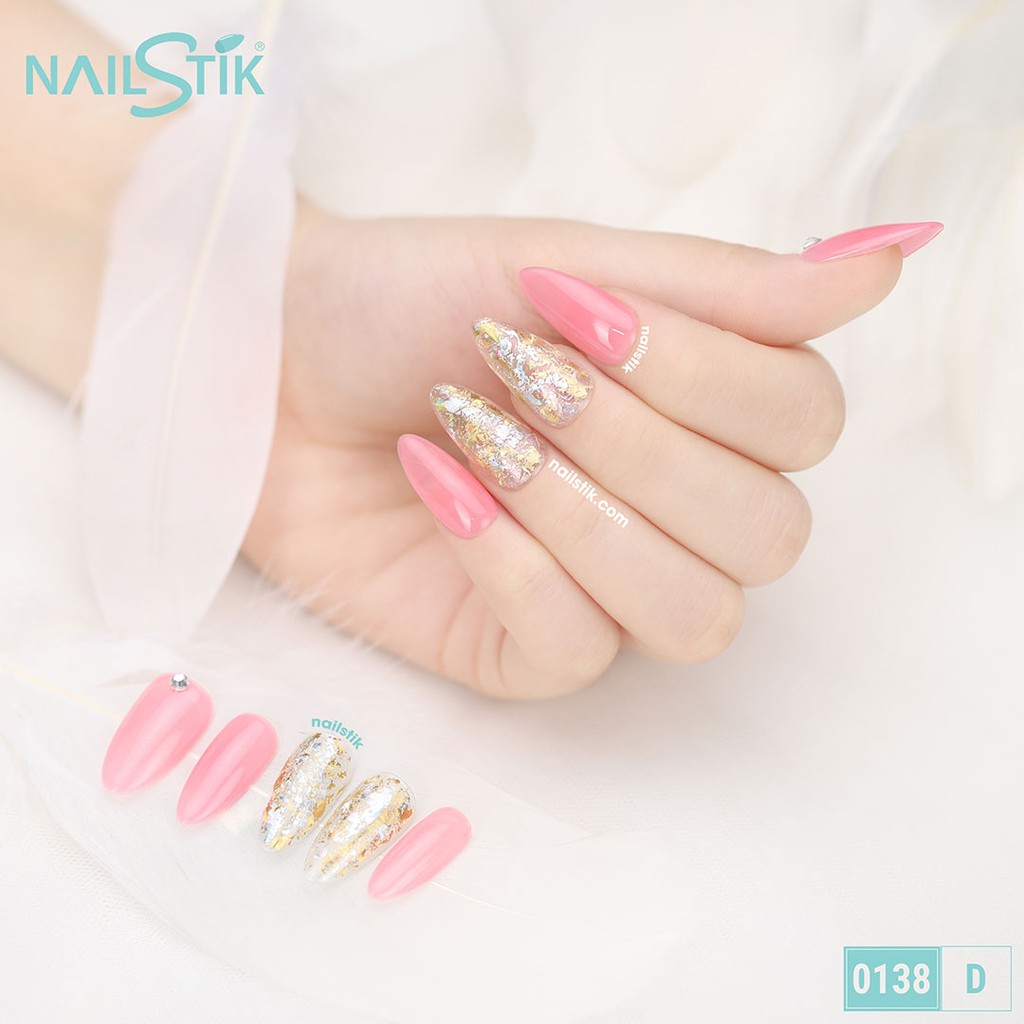 Bộ móng dán Nailstik màu hồng, form móng bầu, dài, 138