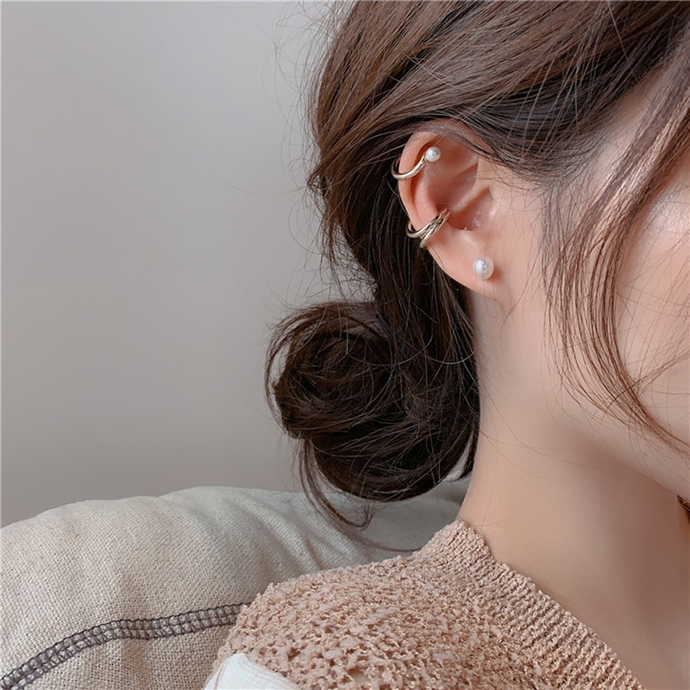 Set 3 Khuyên Vành Tai Đính Ngọc Trai Nhân Tạo Thời Trang
