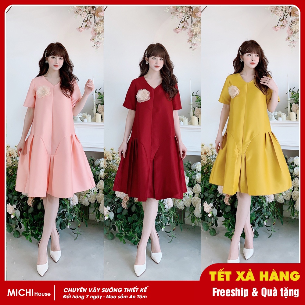 Đầm Suông Gấm Dự Tiệc Sang Trọng MICHI House V350 Váy Xuông Thiết Kế Cao Cấp