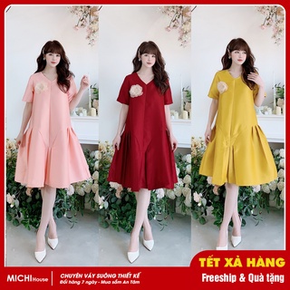 Đầm suông gấm dự tiệc sang trọng michi house v350 váy xuông thiết kế cao cấp