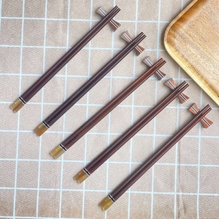 Đũa gỗ Trắc đen tròn 24,5cm - đầu gắn sừng ( 5 đôi /Túi) - Đũa gỗ tự nhiên cao cấp