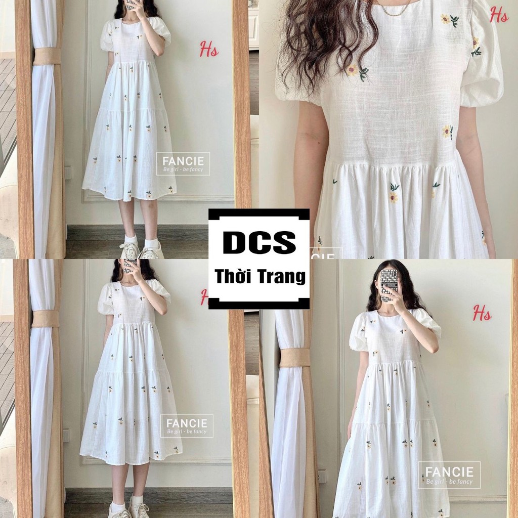 Váy Babydoll Tay Phồng Hoa Nhí Vàng Mã 602