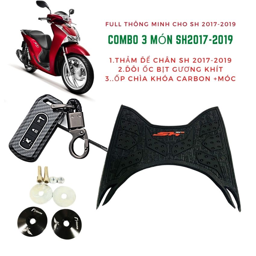 Combo 3 Món Cho SH 2017-2019 Gồm ( Ốp Smarkey carbon + Thảm +Ốc Bịt Gương)