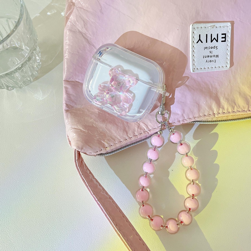 Vỏ Bảo Vệ Hộp Sạc Tai Nghe AirPods 1 2 pro 3 2021 gen3 Bluetooth Không Dây Bằng Silicon Tpu Mềm Trong Suốt Hình Gấu Hồng Dễ Thương