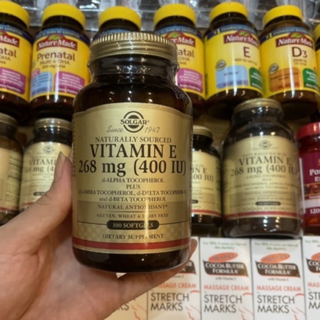 Vitamin E thiên nhiên SOLGAR 400 IU giảm nám ngừa nếp nhăn bổ trứng US