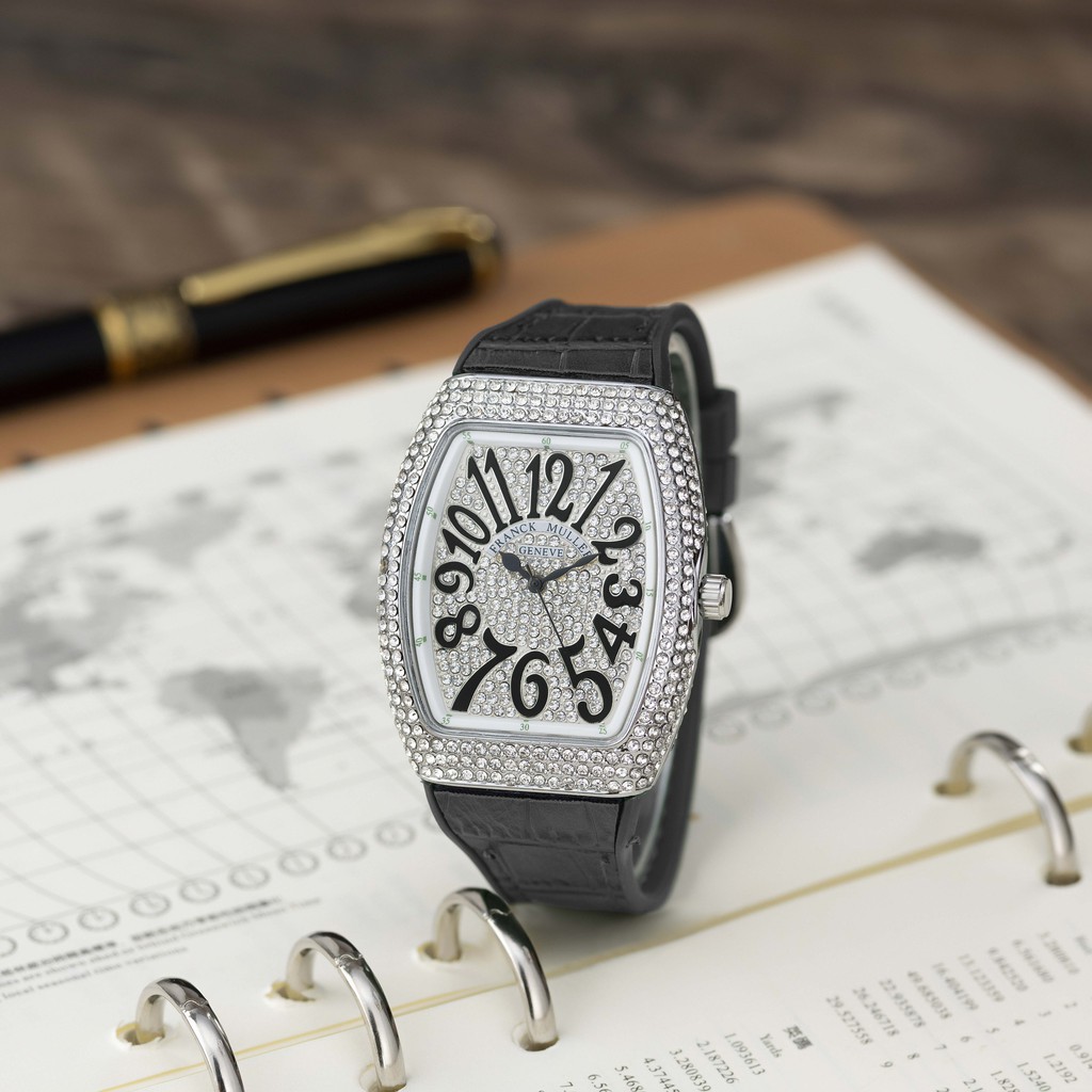 Đồng hồ nữ FM máy pin dây cao su mặt full đá cao cấp có bảo hành DHN002 | BigBuy360 - bigbuy360.vn