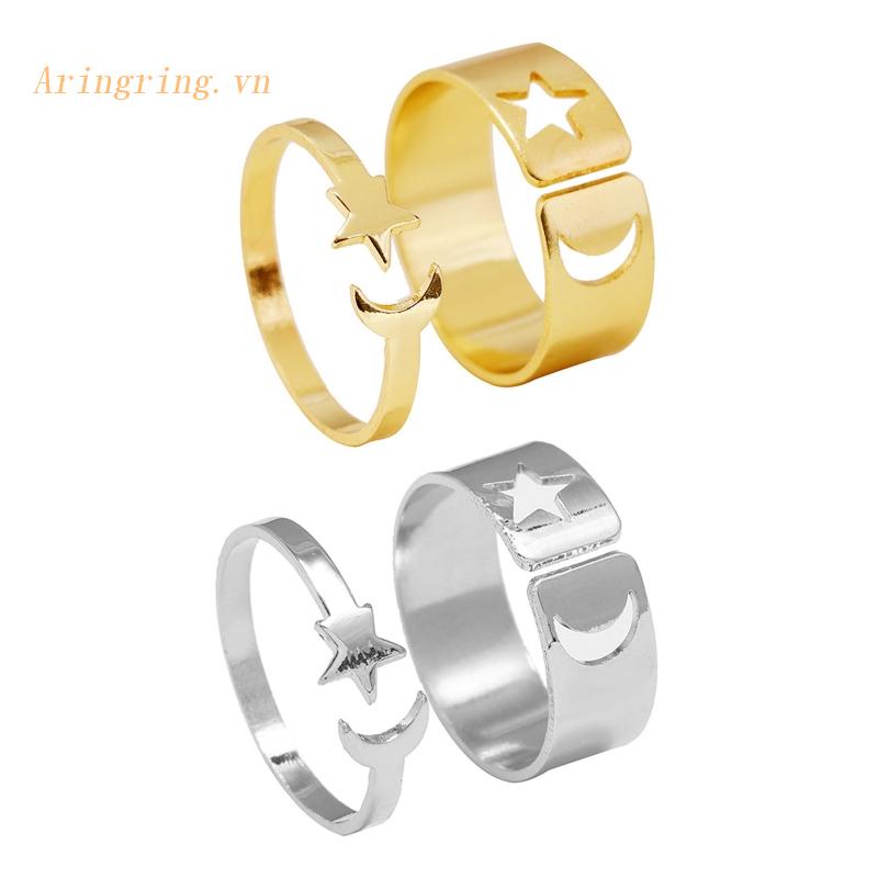 Set 2 Nhẫn Hở Hình Mặt Trăng Ngôi Sao Thanh Lịch Cho Nữ