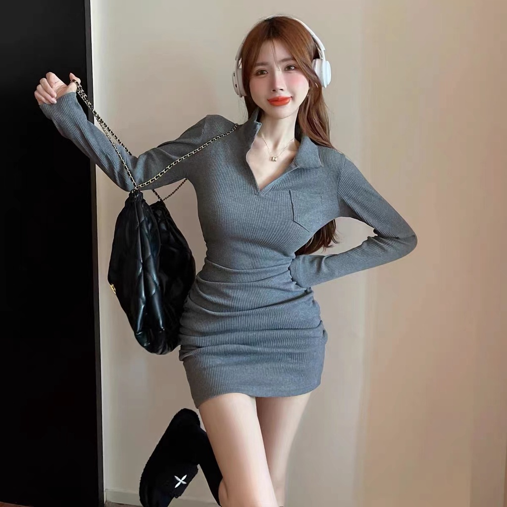 Đầm Cổ POLO Thiết Kế Mới Quyến Rũ Thời Trang Mùa Thu Theo Phong Cách Hàn Quốc Cho Nữ