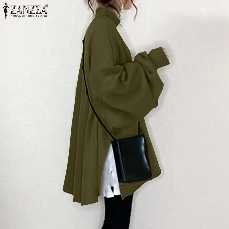 Áo sweatshirt ZANZEA tay dài cổ tròn màu trơn dáng rộng xẻ tà dành cho nữ 
 | BigBuy360 - bigbuy360.vn