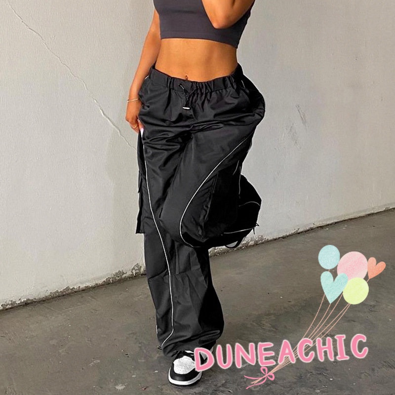 DUNEA Quần thể thao lưng cao dáng rộng phối dây rút cá tính dành cho nữ