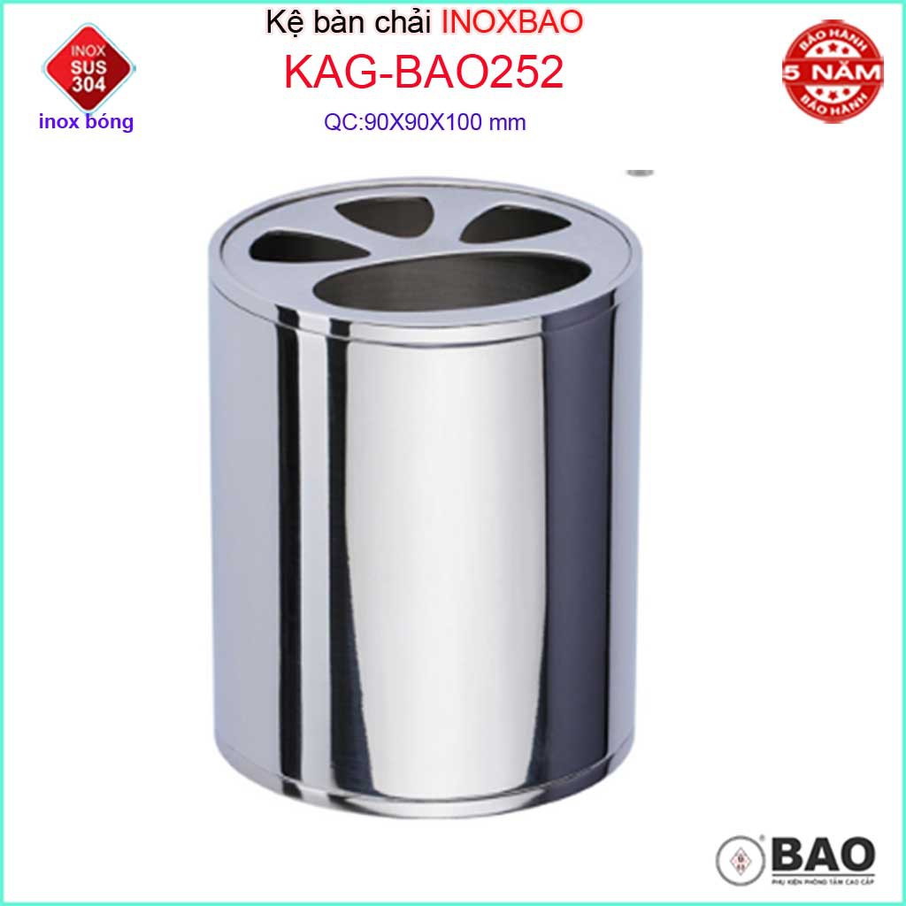 Kệ bàn chải Inox Bảo KAG-BAO252, giá để  kem đánh răng đặt bàn-treo tường SUS304 bóng sáng thiết kế tuyệt đẹp sang trọng