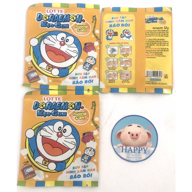 Kẹo gum thổi Lotte Doraemon hương cam 9,6g (3,2g x 3 gói)