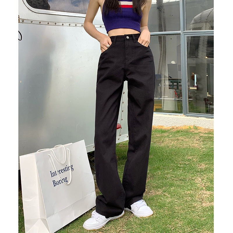 Quần Jean Ống Rộng Nữ Trơn Cạp Cao 5 Màu Bom House Ulzzang Unisex